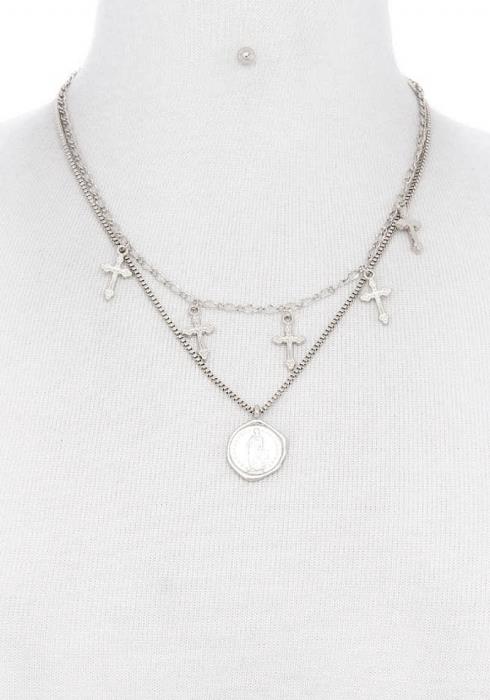 CROSS DANGLE LAYERED SHORT NECKLACE