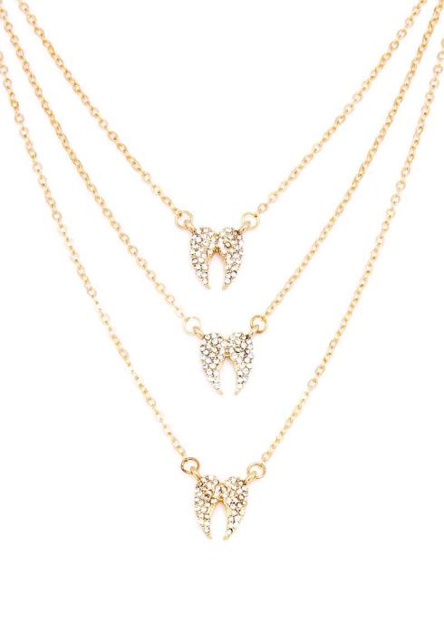 DESIGNER TRIPLE CUTE RHINESTONE WING NECKLACE AND EARRING SET