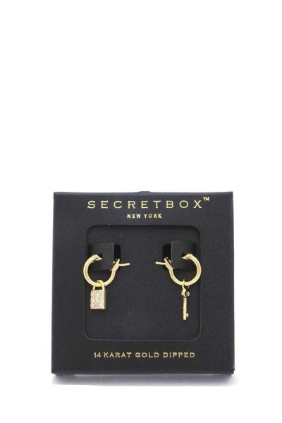 SECRET BOX LOCK KEY CHARM HUGGIE EARRING