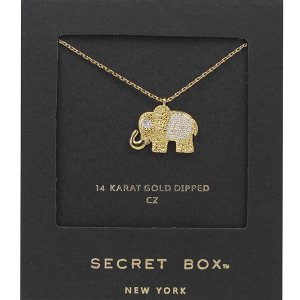 SECRET BOX 24K GOLD DIPPED BIG ELEPHANT CUBIC NECKALCE