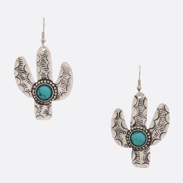 WESTERN STYLE CACTUS TURQUOISE BEAD DANGLE EARRING