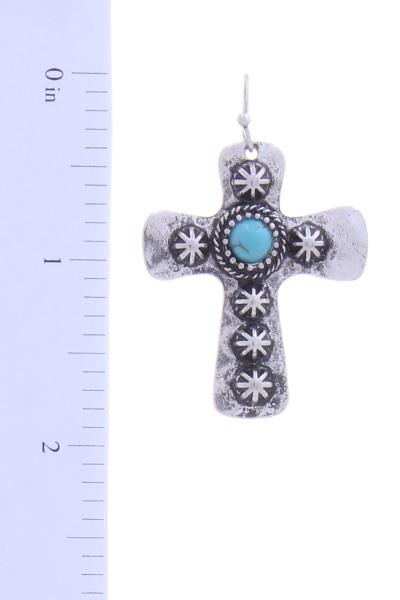 WESTERN STYLE CROSS TQ STONE HOOK EARRING