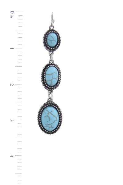 TRIPLE FAUX TURQUOISE STONE DROP EARRING