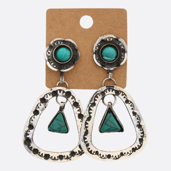 WESTERN STYLE TURQUOISE BEAD DANGLE EARRING