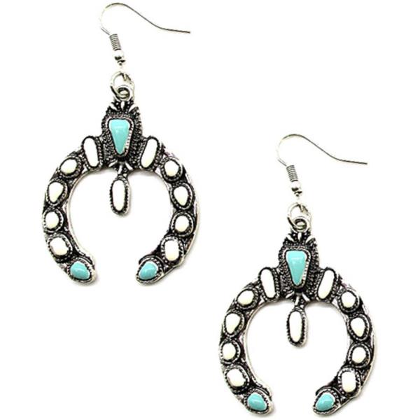 METAL WESTERN STYLE STONE DANGLE EARRING