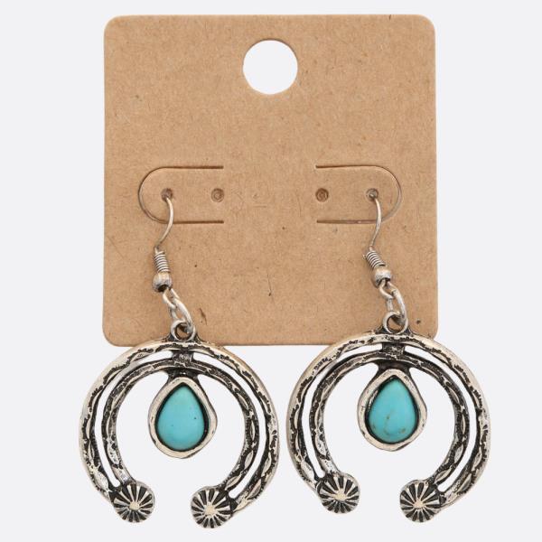 WESTERN STYLE HORSE TEARDROP TURQUOISE BEAD DANGLE EARRING