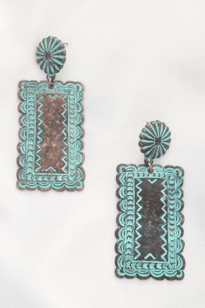 WESTERN STYLE METAL RECTANGLE DANGLE EARRING