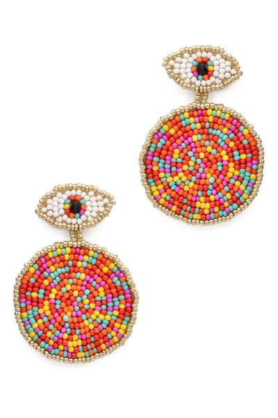 SEAD BEAD ROUND EVIL EYES EARRING