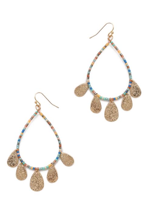 SEED BEAD METAL TEARDROP CHARM HOOK EARRING