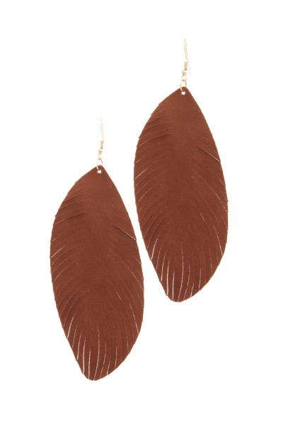 SOLID FRAY EGDE GENUINE LEATHER DROP EARRING