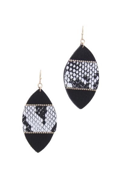 POINTED OVAL ANIMAL PRINT PATTERN PU LEATHER DROP EARRING