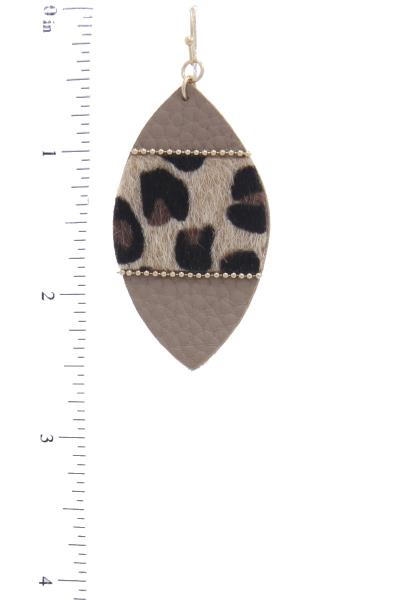 POINTED OVAL ANIMAL PRINT PATTERN PU LEATHER DROP EARRING