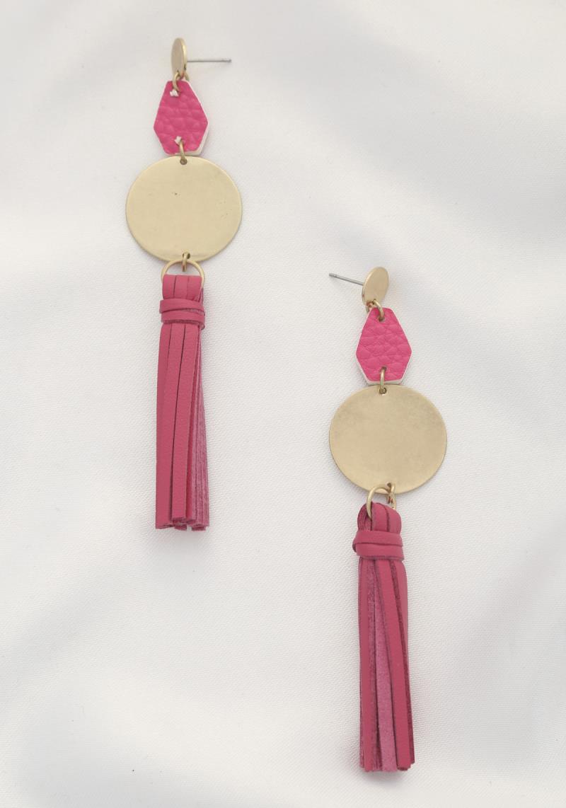 COIN PU LEATHER TASSEL DANGLE EARRING