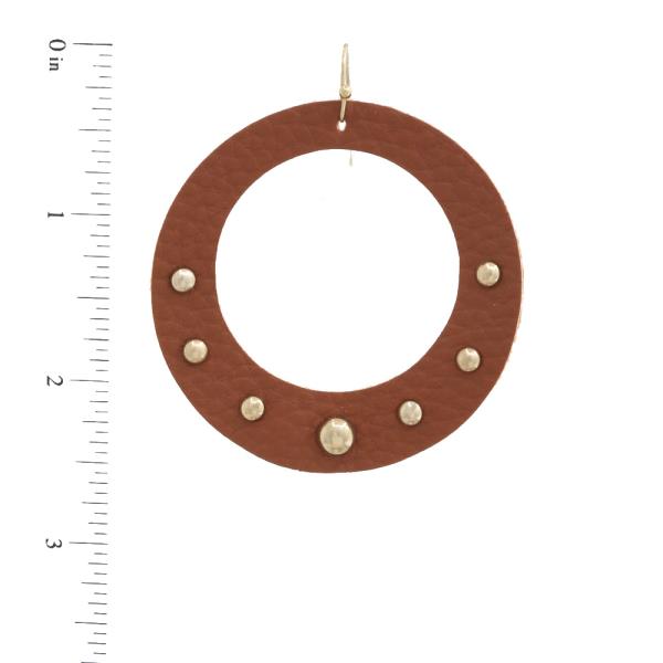 FAUX LEATHER ROUND STUDDED EARRING