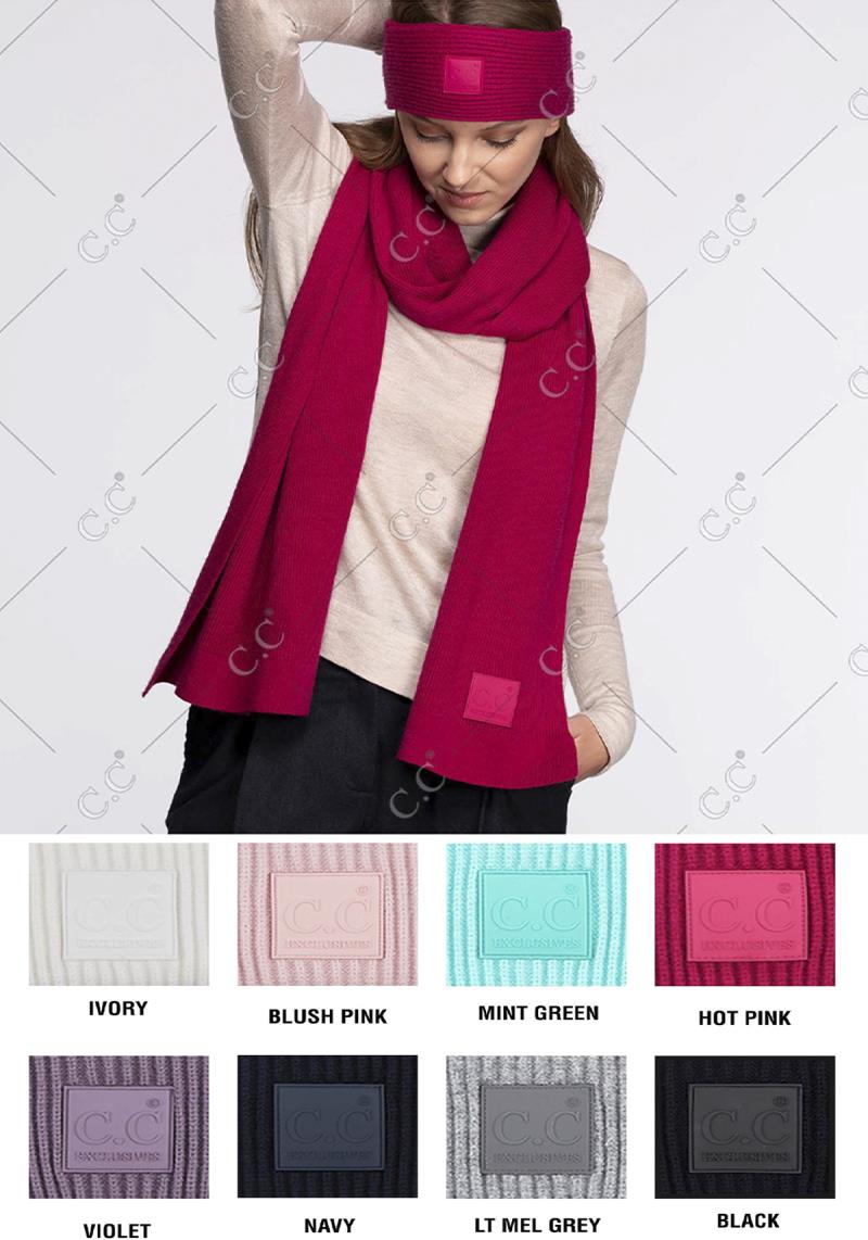 CC SOLID RIBBED KNIT SCARF CC RUBBER PATCHCC SOLID RIBBED KNIT SCARF CC RUBBER PATCH