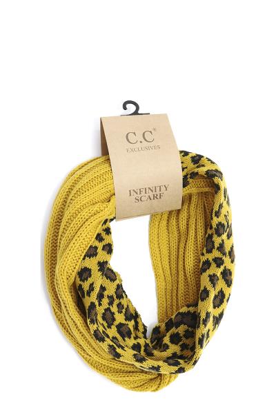 RIBBED KNIT LEOPARD ACCENT CC INFINITY SCARF