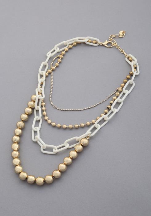 OVAL LINK BALL BEAD LAYERED NECKLACE