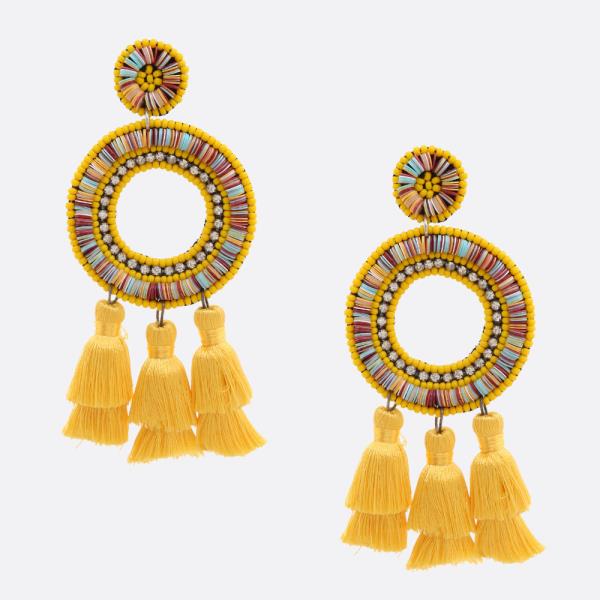 BEADED TASSEL DANGLE EARRING