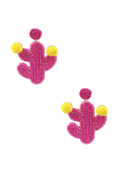 SEED BEAD CACTUS POM POM POST DROP EARRING