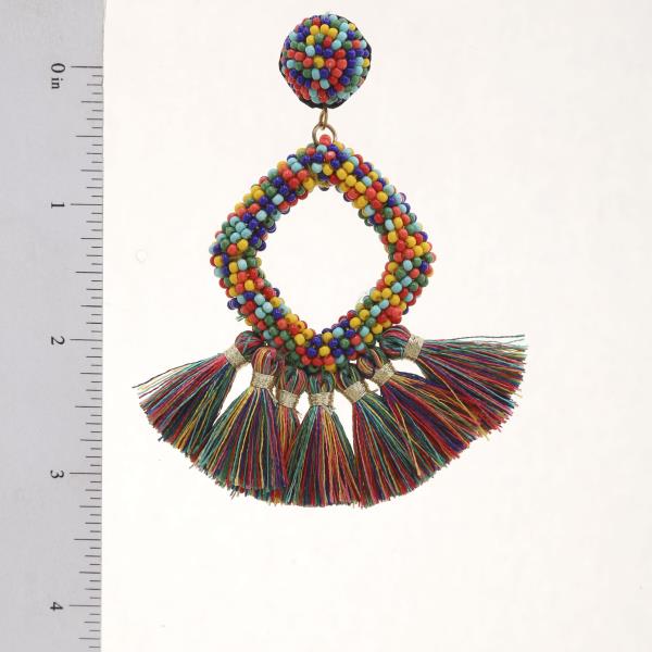 SEED BEAD FAN TASSEL DANGLE EARRING