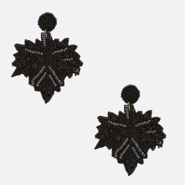 MAPLE LEAF SEED BEAD DANGLE EARRING