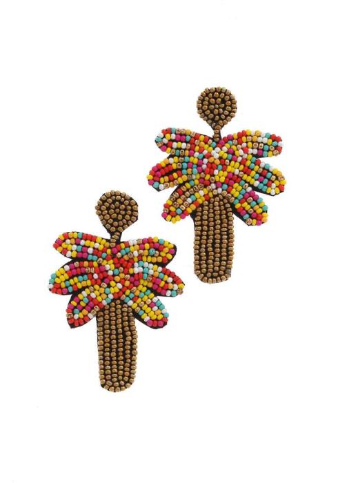 SEED BEAD PALM TREE POST DROP EARRING