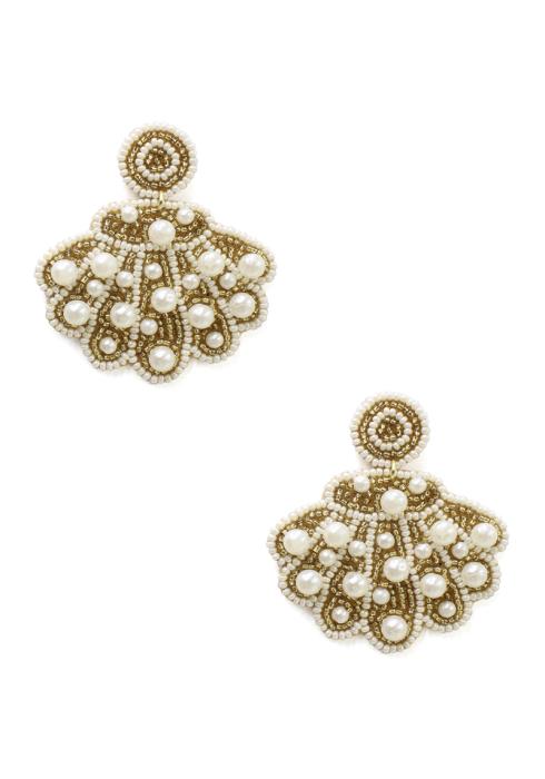 SEED BEAD PEARL SHELL DANGLE EARRING