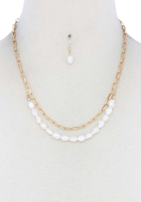 PEARL METAL LAYERED NECKLACE
