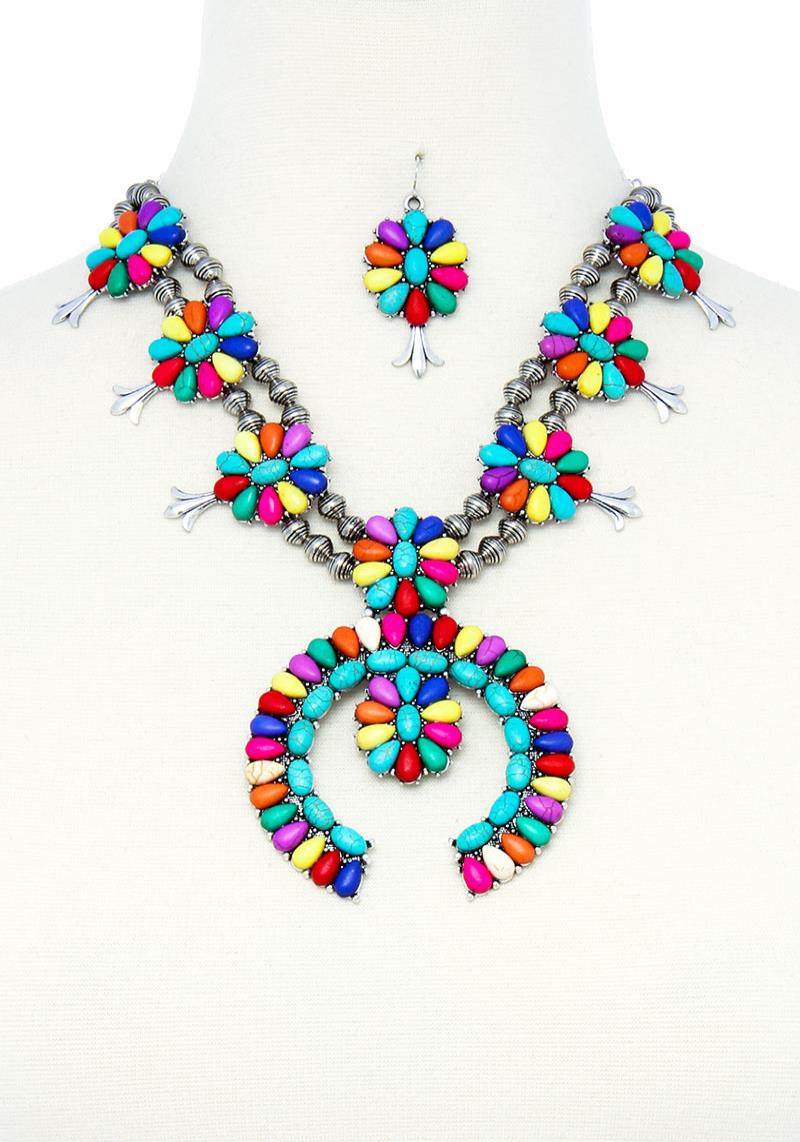 WESTERN BOHEMIAN STONE CHUNKY STATEMENT NECKLACE