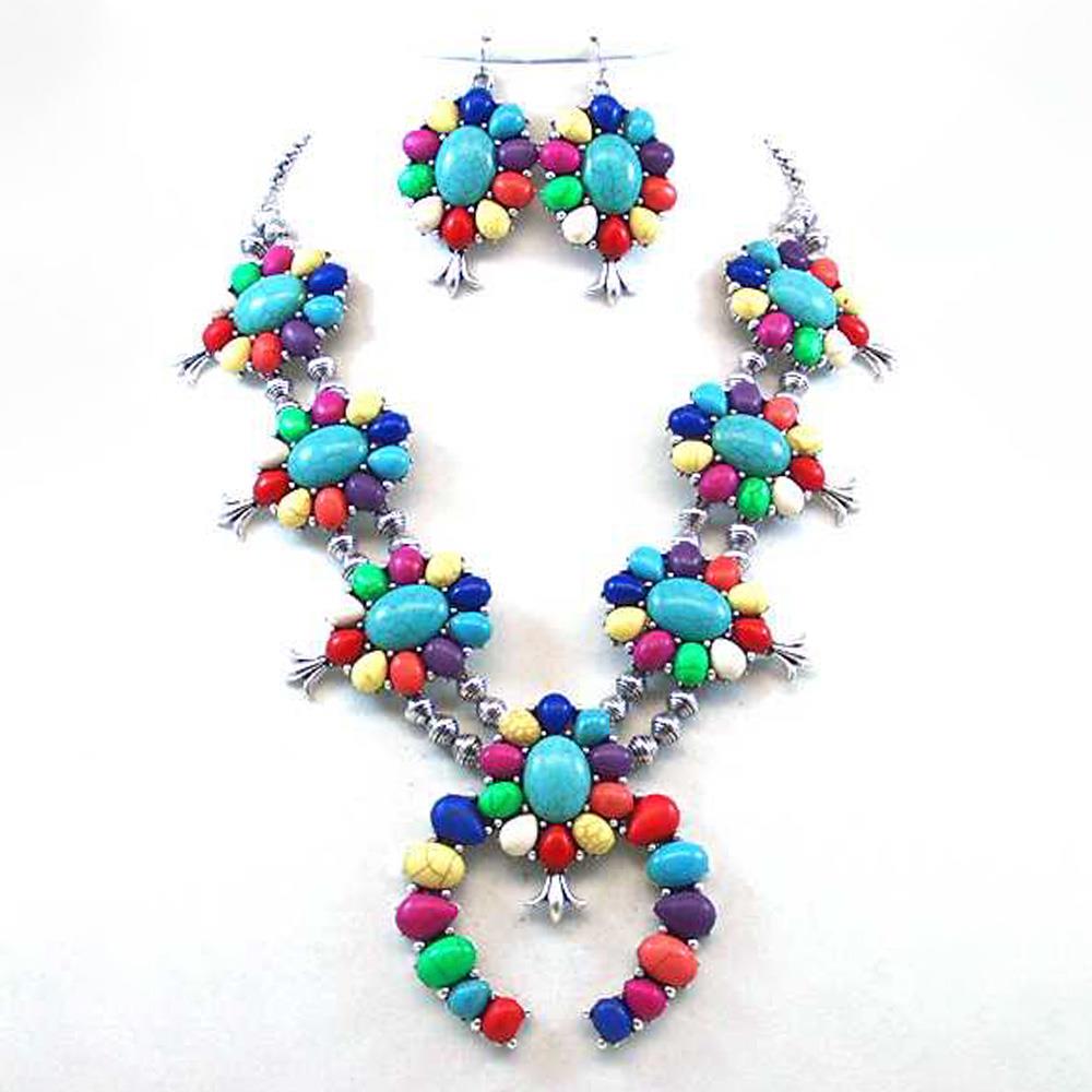 WESTERN SQUASH BLOSSOM CHUNKY STATEMENT NECKLACE