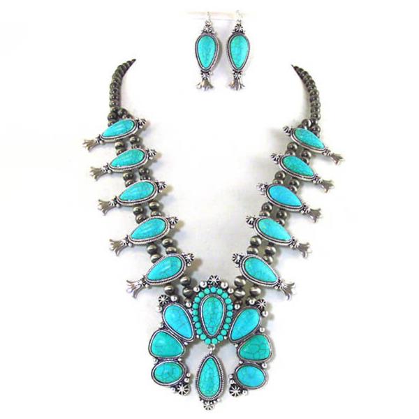 WESTERN STYLE STONE CHUNKY NECKLACE EARRING SET