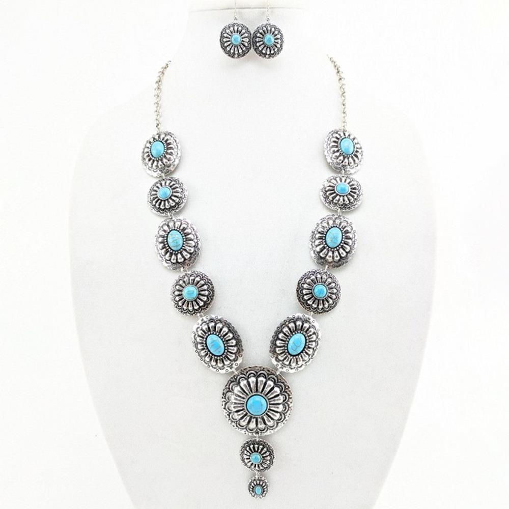 CHUNKY WESTERN STYLE TQ STONE LONG NECKLACE