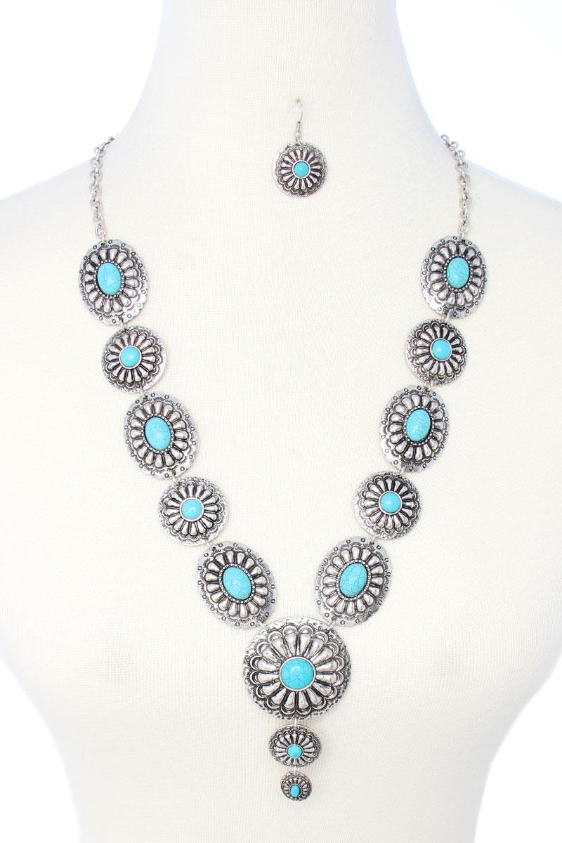 CHUNKY WESTERN STYLE TQ STONE LONG NECKLACE