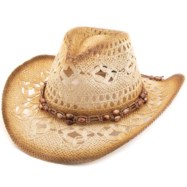 FASHION VENTED BEAD STRING WESTERN HAT