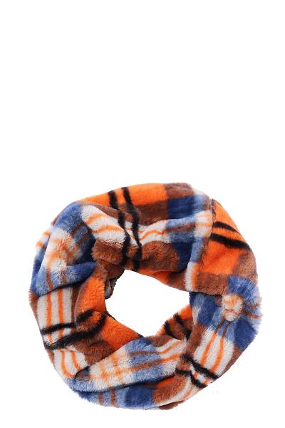 PLAID PRINT FAUX FUR SNOOD INFINITY SCARF