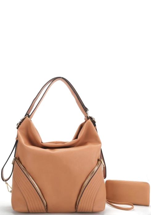 2IN1 FASHION ZIPPER STYLISH HOBO BAG WITH MATCHING WALLET SET