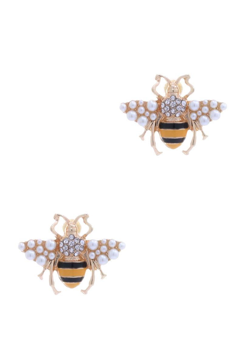 PEARL AND STONE BEE STUD EARRING