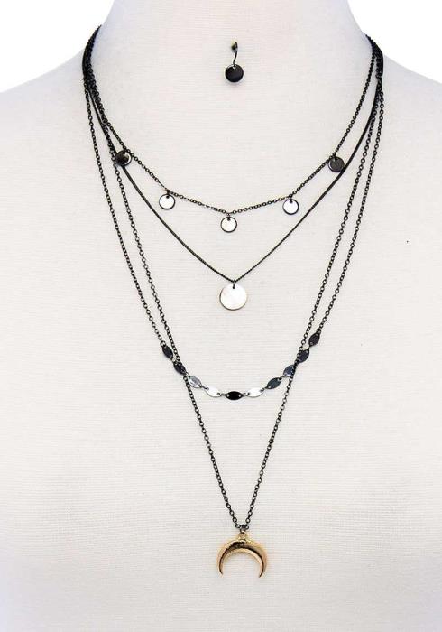 FASHION MULTI LAYER CRESCENT MOON NECKLACE AND EARRING SET