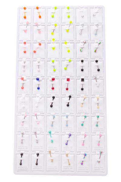 SURGICAL STEEL TONGUE PIERCING 72 PC TRAY
