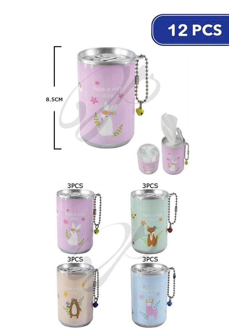 FASHION CAN WET TISSUE KEY CHAIN (12 UNITS)