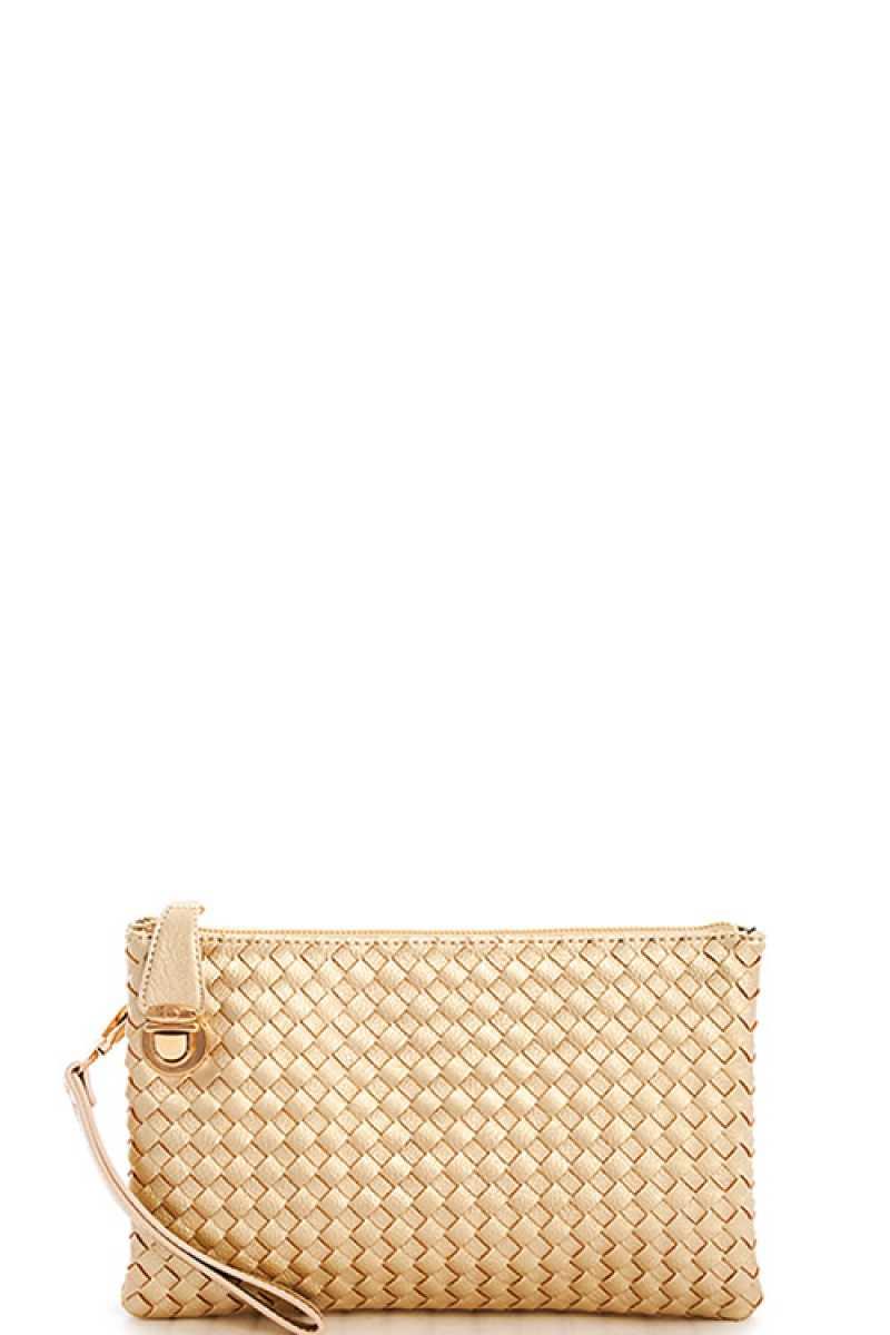 FASHION CUTE TRENDY WOVEN CLUTCH CROSSBODY BAG WITH TWO STRAPS
