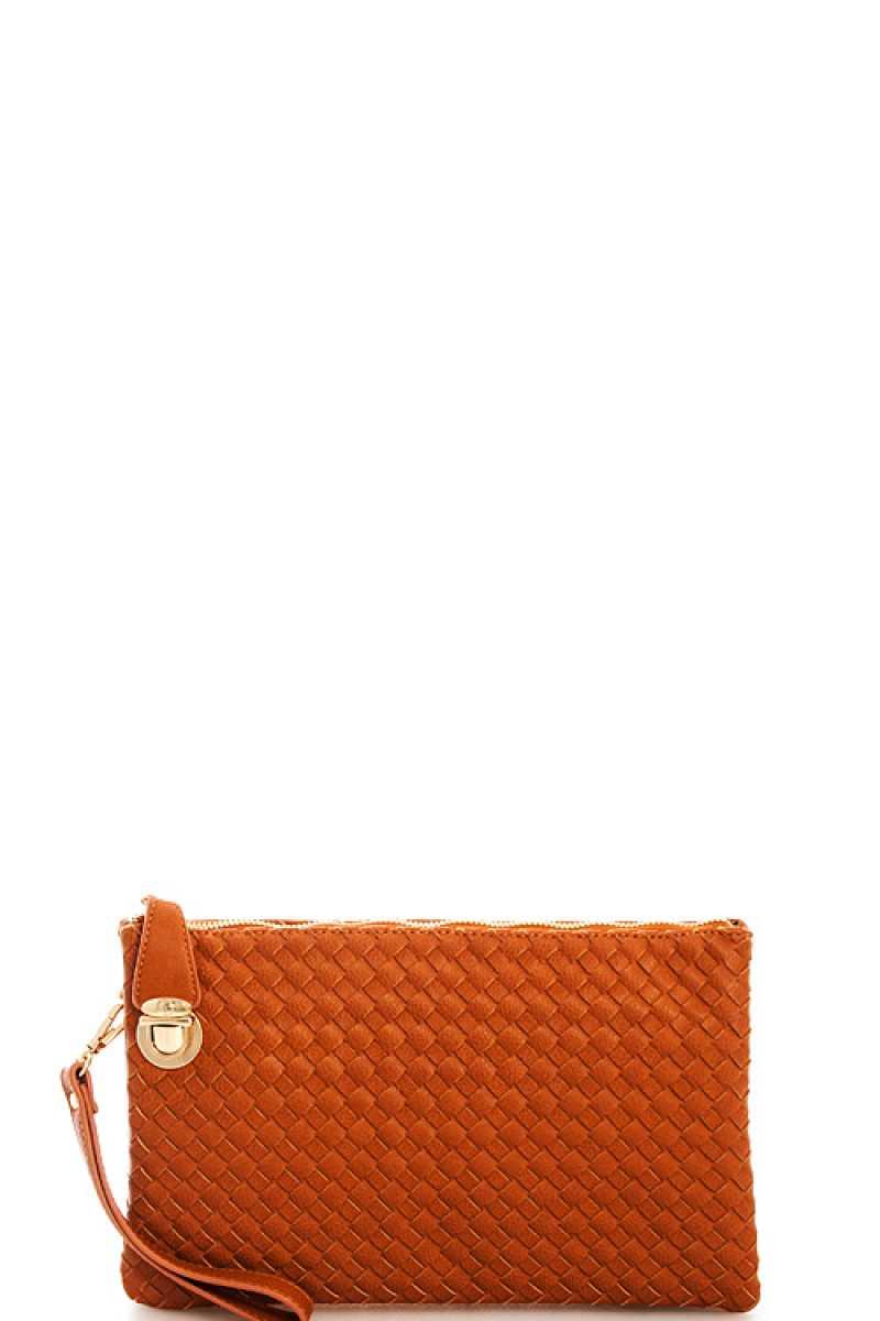 FASHION CUTE TRENDY WOVEN CLUTCH CROSSBODY BAG WITH TWO STRAPS