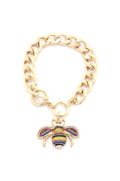METAL CHAIN WITH BEE TOGGLE CLASP BRACELET