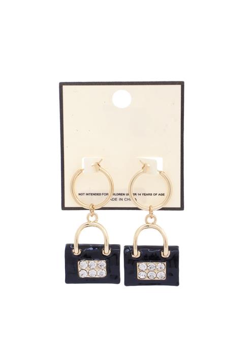 RHINESTONE LOCK HOOP EARRING