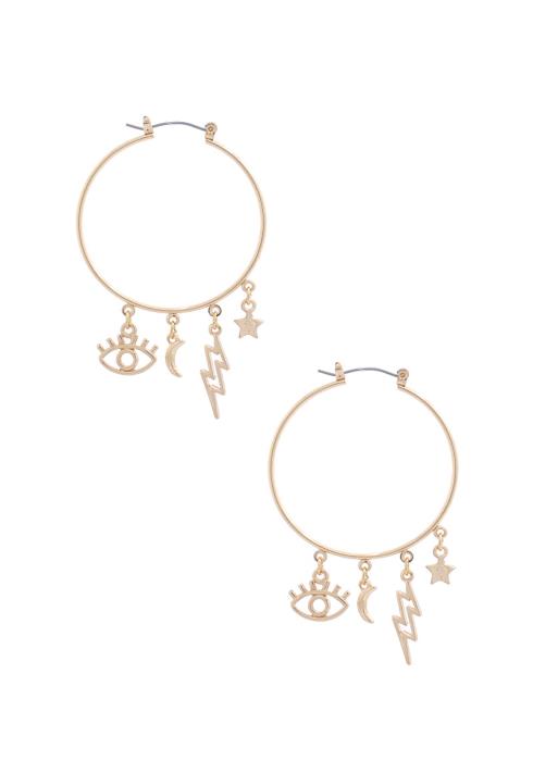 SODAJO EYE LIGHTING BOLT CHARM METAL HOOP EARRING