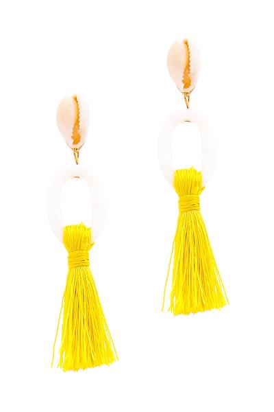 FASHION CHIC SEA SHELL ACCENT TASSEL DROP EARRING