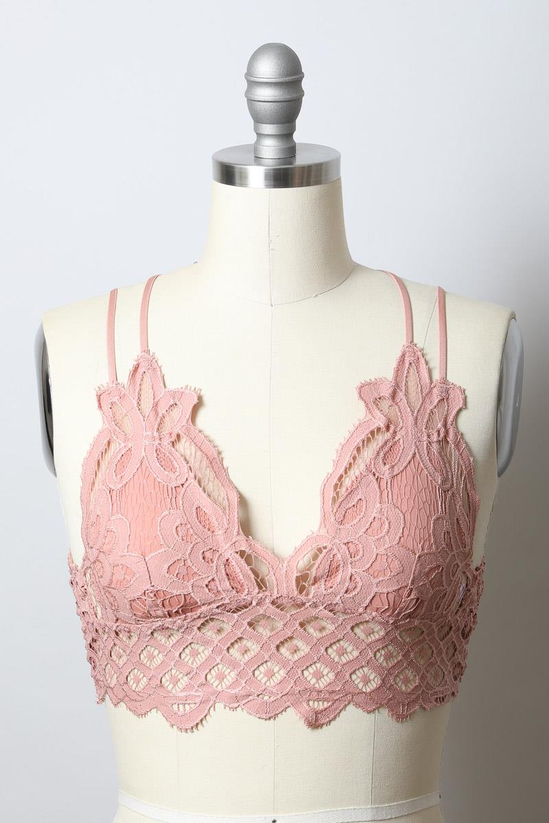 PADDED CROCHET LACE LONGLINE BRALETTE