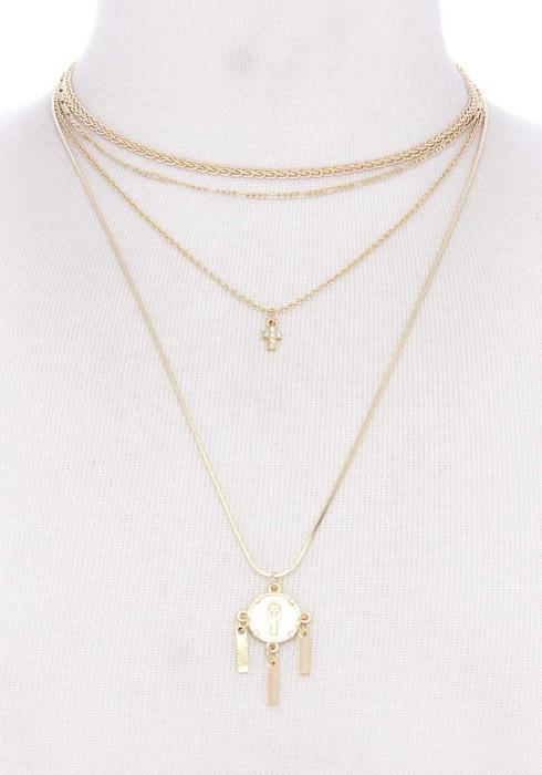 MULTI LAYERED CROSS COIN NECKLACE