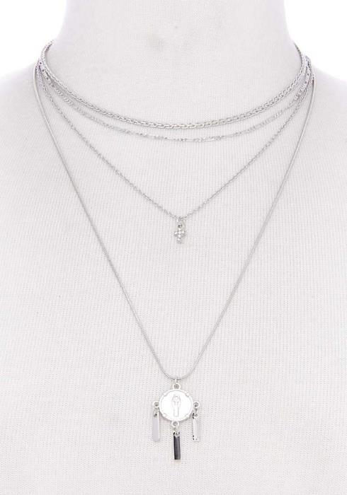 MULTI LAYERED CROSS COIN NECKLACE