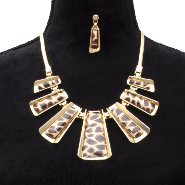 CHUNKY METAL COLORFUL STONE NECKLACE EARRING SET